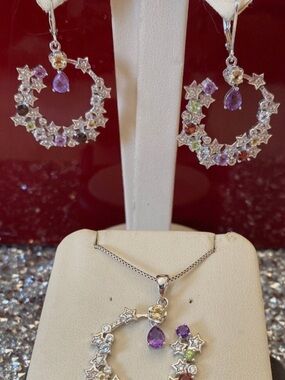 Sterling Stars Multi Color Set, Pendant & Earrings
